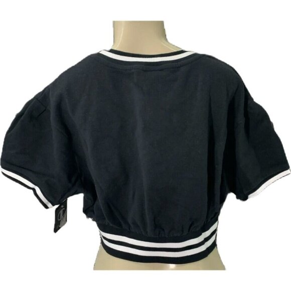 Champion XL Black Logo Fleece Lined Ribbed Trim Short Sleeve Crop Sweatshirt - Picture 4 of 6